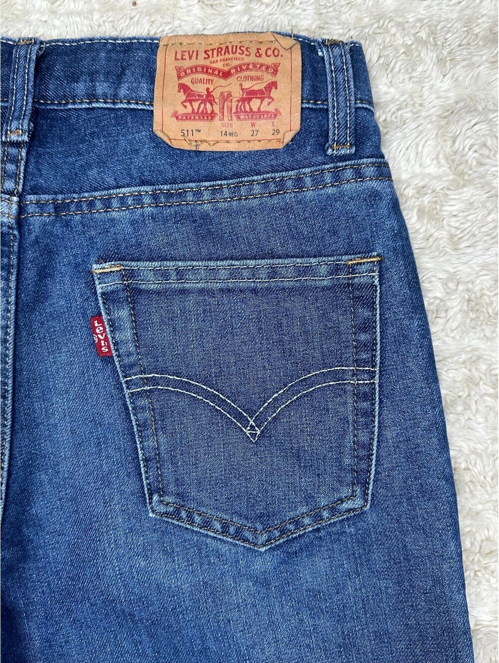 Levi's 511 Slim medium wash stretch denim jeans Youth 14Reg W27 L29/ Women XS/S - Picture 7 of 9